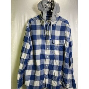 American Eagle Men XL Adult Blue Flannel Hoodie detachable hood Over Shirt